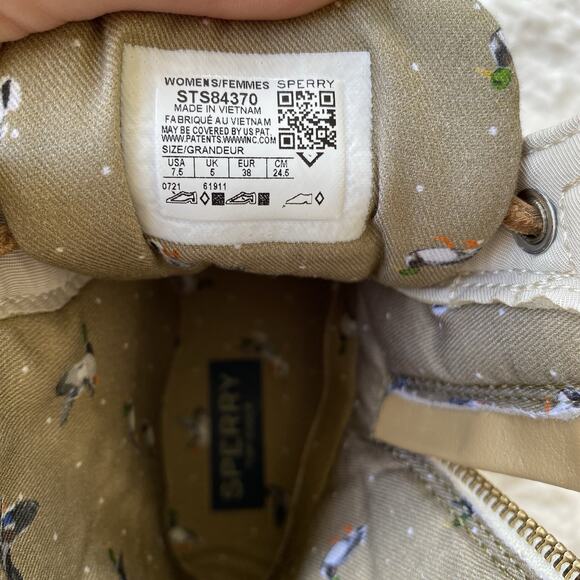 Sperry Womens Saltwater Duck Boot Size 7.5 Ivory Chevron Quilted Rain Snow Boots - Picture 10 of 15